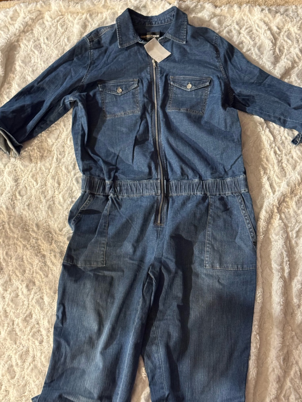 Gabrielle Union Dark Blue Denim Jean jumpsuit with Front Zip